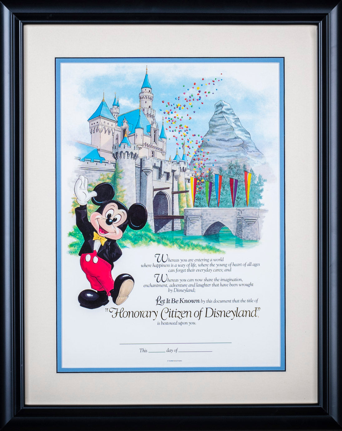 Honorary Citizen of Disneyland Certificate